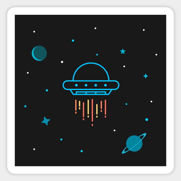 UFO In Outer Space T-Shirt Sticker by happinessinatee